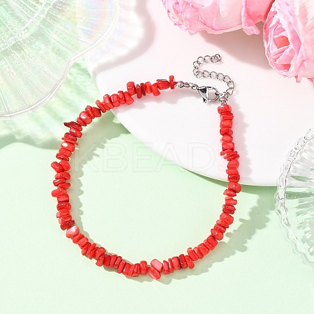 Dyed Natural Freshwater Shell Nuggets Beaded Anklets AJEW-AN00746-01-1