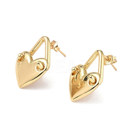 Brass Heart Padlock Stud Earrings for Women EJEW-P214-16G-1