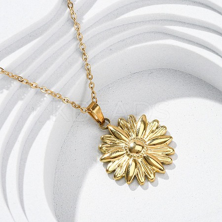 304 Stainless Steel Flower Pendant Necklaces NJEW-H059-30B-G-1