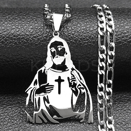 304 Stainless Steel Jesus with Cross Hollow Pendant Necklaces FS-WG1CC45-01-1