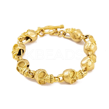 Halloween PVD Vacuum Plating 304 Stainless Steel Skull Link Chain Bracelets for Women Men BJEW-L461-03G-02-1