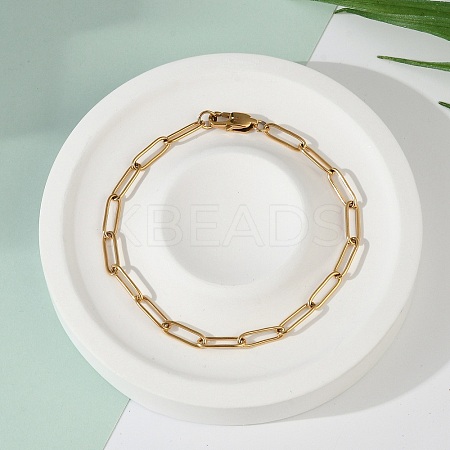 PVD Vacuum Plating 304 Stainless Steel Paperclip Chain Bracelets LS-BJEW-I295-15G-1