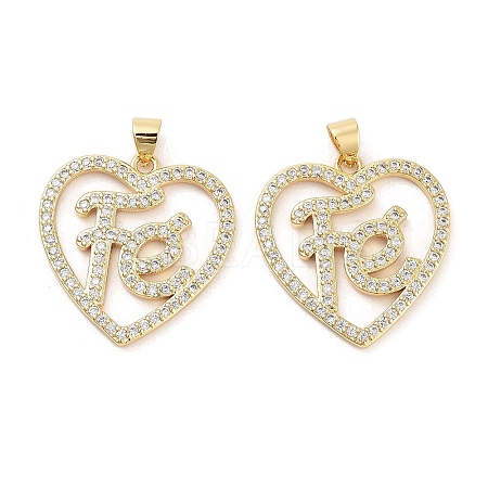 Rack Plating Brass Micro Pave Clear Cubic Zirconia Pendants KK-Z064-20G-1