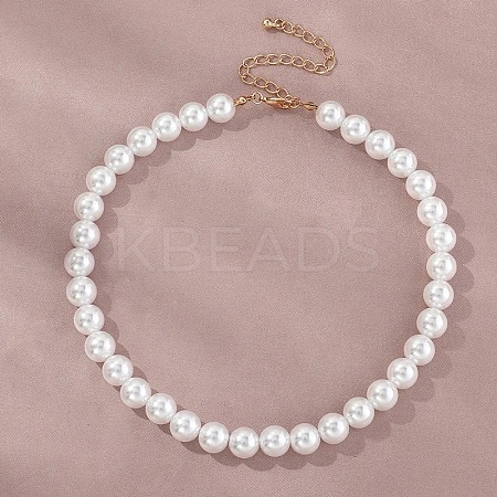 Plastic Imitation Pearl Round Beaded Necklaces for Women WGF0340-04-1