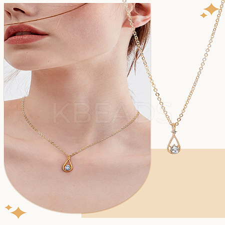1Pc Alloy Clear Cubic Zirconia Teardrop Pendant Necklaces for Women NJEW-LP0004-14G-1