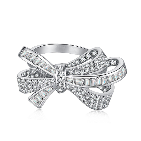 Rhodium Plated 925 Sterling Silver Micro Pave Clear Cubic Zirconia Finger Ring for Women RJEW-F150-14B-P-1