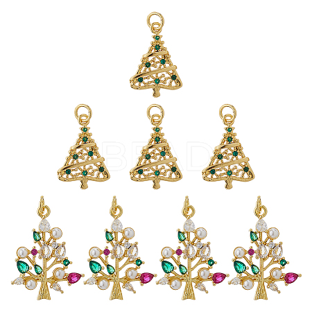 8Pcs 2 Styles Brass with Cubic Zirconia Pendants KK-FH0008-18-1