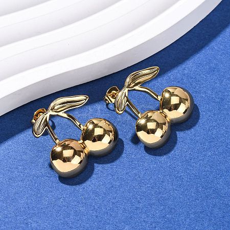 304 Stainless Steel Cherry Stud Earrings EJEW-L304-02G-1