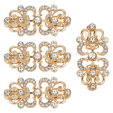 4Pcs Flower Alloy & Glass Cardigan Clips AJEW-PH0006-66G-1