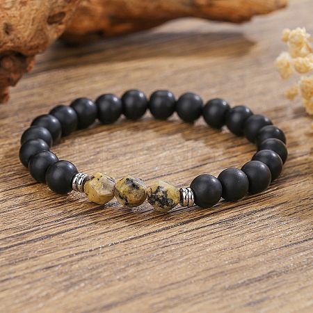 Bohemian Natural Black Onyx & Mustard Stone Beaded Stretch Bracelets ZX5026-7-1