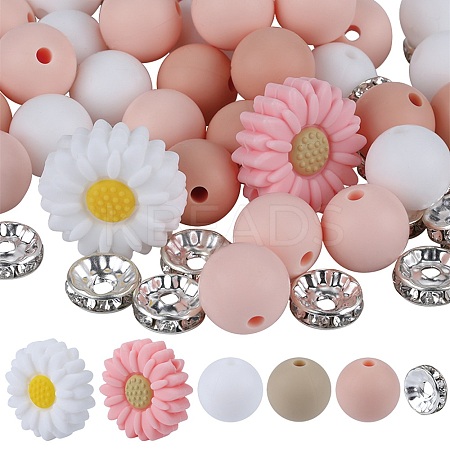 79Pcs 6 Styles Iron Rhinestone Spacer Beads with Flower Silicone Beads SIL-SZ0002-30C-1
