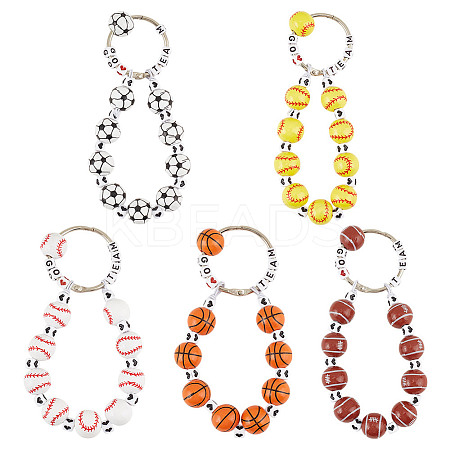 5Pcs Acrylic Sports Ball Beads Pendant Decoration HJEW-GO00103-1