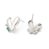 Green Cubic Zirconia Heart Stud Earrings EJEW-P213-13P-2