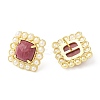 Natural Wood Lace Stone Square Stud Earrings with Plastic Pearl Beaded EJEW-E599-03G-02-1