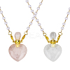 2Pcs 2 Colors Natural Rose Quartz & Quartz Crystal Heart Perfume Bottle Pendant Handmade Plastic Imitation Pearl Bead Chain Necklaces NJEW-OC00006-1