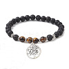 Natural Lava Rock & Natural Tiger Eye Gemstone Round Beaded Stretch Bracelet BJEW-JB09767-03-1
