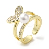 Heart Brass Micro Pave Cubic Zirconia Open Cuff Ring for Women LS-RJEW-F154-03G-A-5