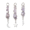 3Pcs 3 Styles Electroplated Natural Quartz Crystal Nuggets Copper Wire Wrapped Pendants PALLOY-JF03128-02-1