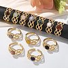 Round Natural Mixed Stone Finger Rings RJEW-C119-02G-2