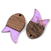 Transparent Resin & Walnut Wood Pendants RESI-S389-060B-B01-2