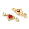 Rack Plating Brass Cubic Zirconia Triple Heart Connector Charm KK-C084-05G-3