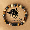12 Constellations Natural Tiger Eye & Picture Jasper Round Beaded Stretch Bracelets for Men Women WG21EC3-03-1