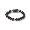 Natural Rainbow Moonstone and Natural Black Tourmaline Beaded Rings RJEW-TA00196-5