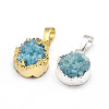 Flat Round Dyed Natural Druzy Agate Pendants G-F229-18-2