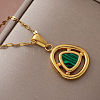 Vintage 304 Stainless Steel and Synthetic Malachite Triangle Pendant Necklaces for Women NT2784-3