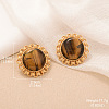 Alloy Natural Tiger Eye Stud Earrings FS-WGA185A-08-1