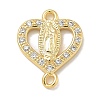 Rack Plating Brass Micro Pave Clear Cubic Zirconia Religion Heart Virgin Mary Connector Charms KK-L224-099G-03-1