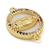 Rack Plating Brass Micro Pave Colorful Cubic Zirconia Flat Round Connector Charms KK-I718-47G-05-2