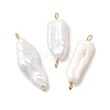 Baroque Natural Keshi Pearl Nuggets Connector Charms with 304 Stainless Steel Double Loops PALLOY-JF04390-01-1