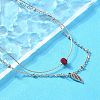 304 Stainless Steel & Dyed Natural White Jade Feather Pendant Double Layer Necklaces for Women NJEW-A045-20P-1