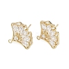 Ginkgo Leaf Brass Micro Pave Clear Cubic Zirconia Stud Earring Findings KK-F921-07G-1