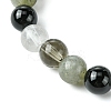 Synthetic Smoky Quartz & Labradorite & Quartz Crystal & Obsidian Round Beaded Stretch Bracelets BJEW-JB10910-11-3