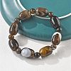 Natural Banded Agate Bead Stretch Bracelets G-P570-01M-2