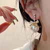 Bowknot with Round Alloy Micro Pave Clear Cubic Zirconia Dangle Stud Earrings FS-WG257E1-01-3