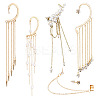 4Pcs Long Chain Tassel Drop Cuff Earrings with Imitation Pearl EJEW-KS0001-04-1