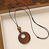 Wood Pendant Black Wax Cord Long Necklaces for Women FS-WG36920-11-1