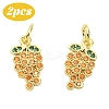 2Pcs Brass Micro Pave Cubic Zirconia Charms KK-YW0003-24A-1