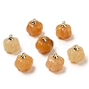 Natural Topaz Jade Pumpkin Charms with Golden Tone Brass Bails G-C158-06G-02-1