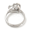 Heart with Letter Rack Plating Brass Micro Pave Cubic Zirconia Adjustable Rings for Women RJEW-I105-06P-E-3