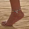 1Pc Starfish Alloy Charm Glass Seed Beaded Stretch Anklets and 1Pc Alloy Ball Chain Anklets FS-WGED47C-01-2