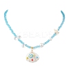 Ocean Natural Shell Copper Wire Wrapped Flower Shell Pendant Faceted Rondelle Glass and Round Shell Pearl Beaded Necklaces NJEW-TA00222-2