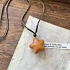 Wood Pendant Adjustable Cotton Cord Long Necklaces for Women WG65FA5-02-2