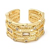 Rack Plating Real 18K Gold Plated Brass Rectangle Open Cuff Rings RJEW-B048-09G-2