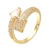 Rack Plating Brass Micro Pave Cubic Zirconia Open Cuff Rings for Women RJEW-M022-32G-1
