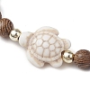 Summer Beach Turtle Dyed Synthetic Turquoise & 6.5mm Round Wenge Wood Beaded Stretch Bracelets for Women BJEW-JB10515-02-3