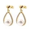 Teardrop with Round Brass Micro Pave Clear Cubic Zirconia Dangle Stud Earrings EJEW-A135-19G-4